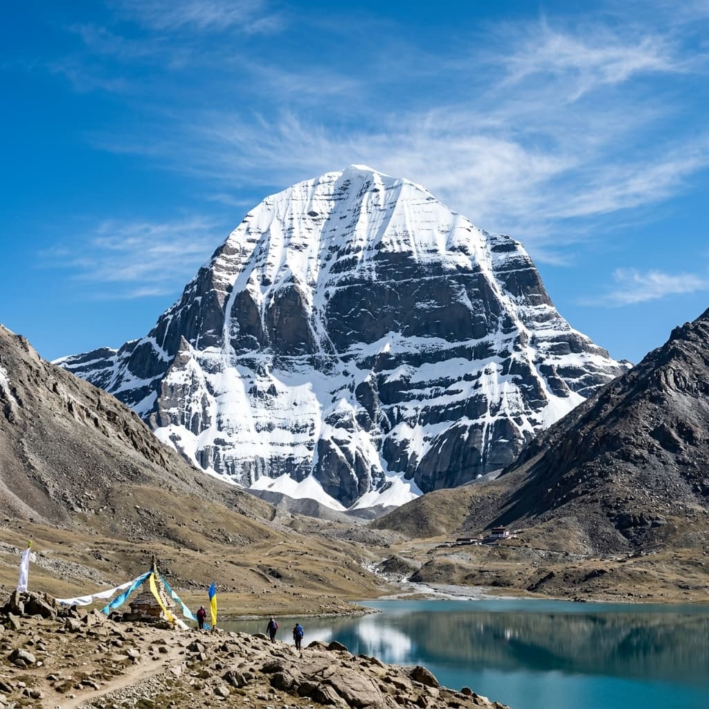 Mount Kailash peak rising in pristine symmetry