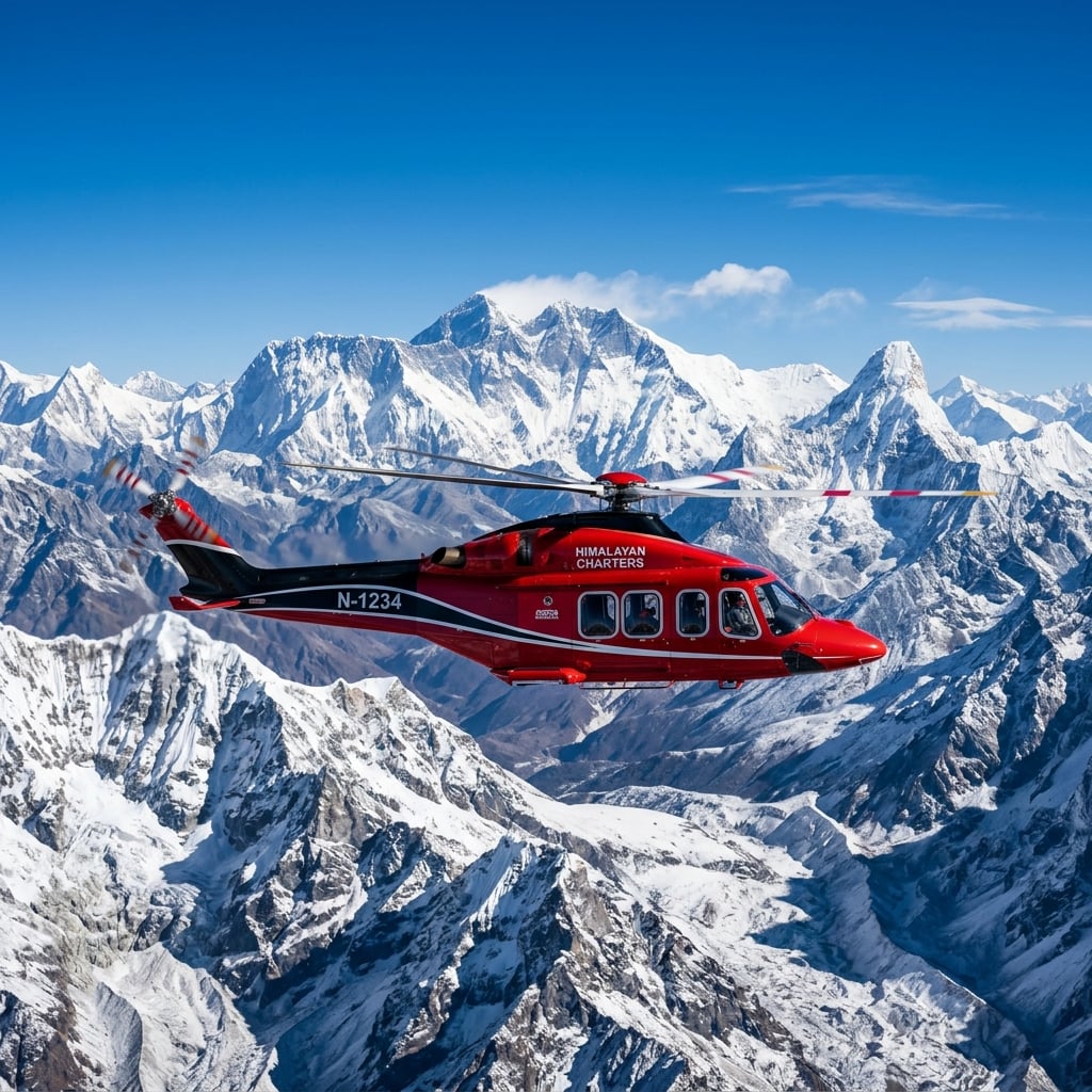 Chartered Helicopter over the Himalayan Peaks